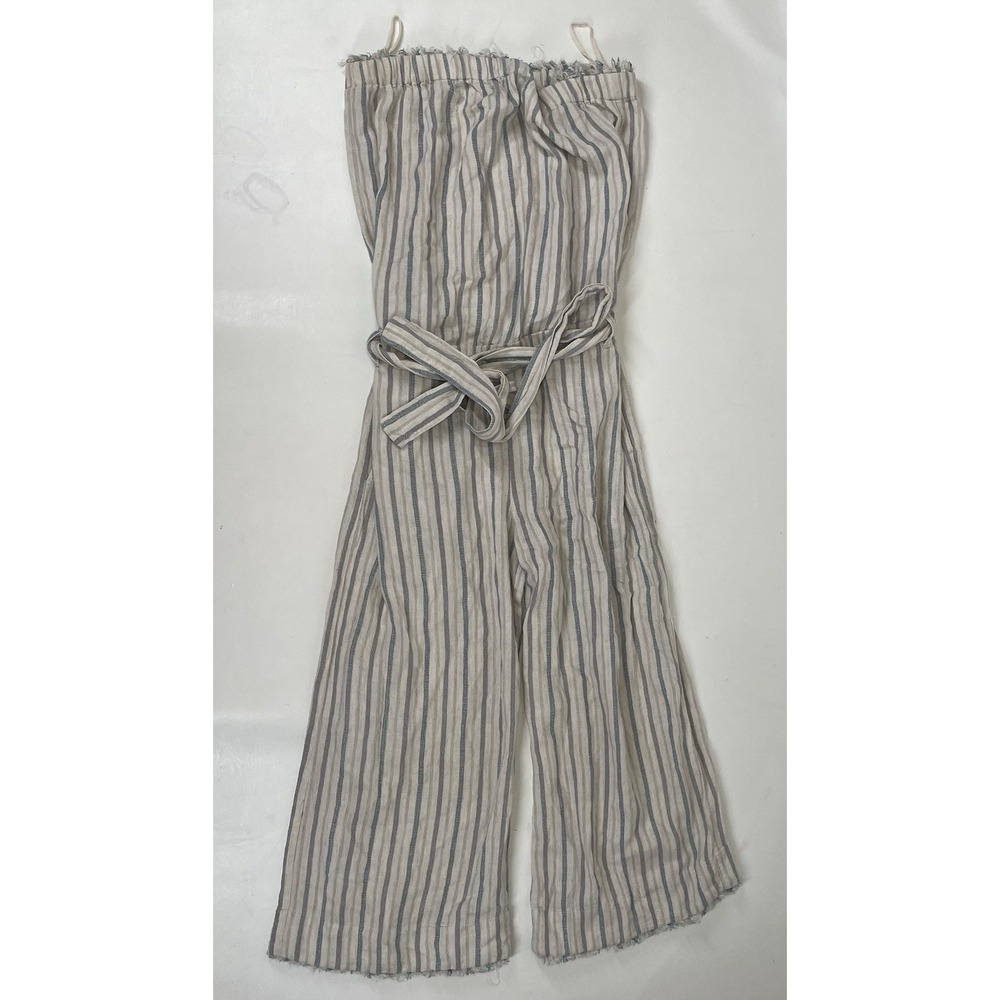 Cloth and Stone Linen Blend Strapless‎ Tube Jumpsuit Womens Size S Striped Cream